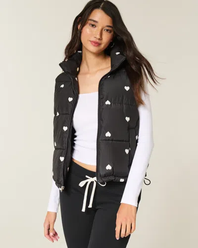 Hollister Heart Pattern Puffer Vest In Black