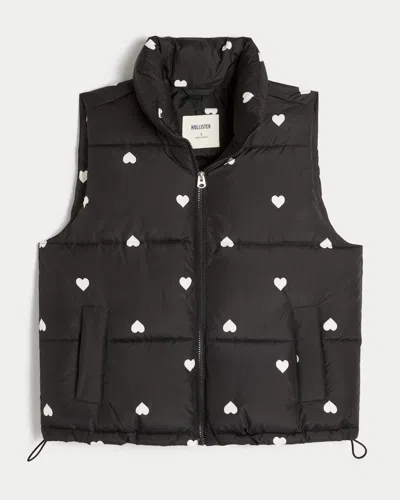 Hollister Heart Pattern Puffer Vest In Black