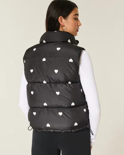 Hollister Heart Pattern Puffer Vest In Black