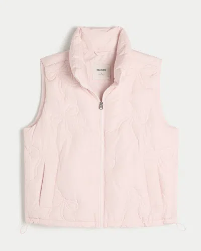 Hollister Bow Pattern Puffer Vest In Pink