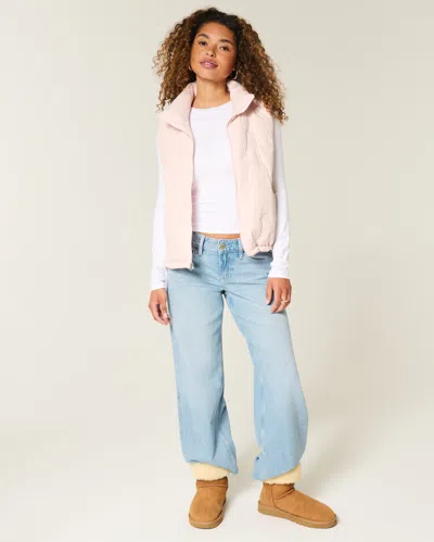 Hollister Bow Pattern Puffer Vest In Pink