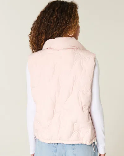 Hollister Bow Pattern Puffer Vest In Pink