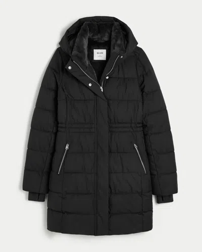 Hollister Faux Fur-lined Puffer Parka In Black