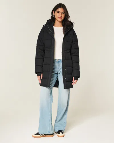 Hollister Faux Fur-lined Puffer Parka In Black