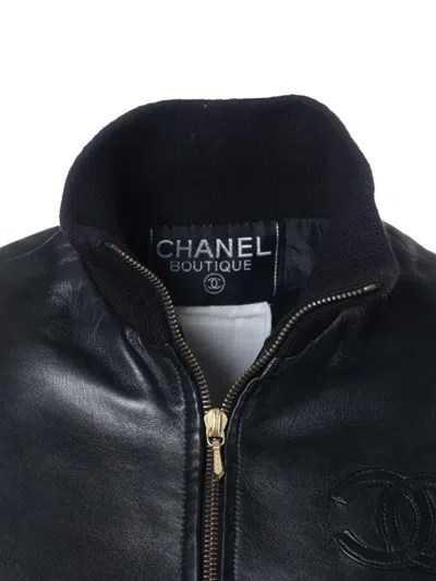 Pre-owned Chanel 1990-2000s Interlocking Cc Leather Jacket In Black