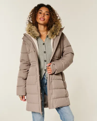 Hollister Faux Fur-lined Puffer Parka In Gray