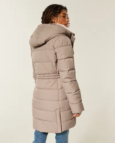 Hollister Faux Fur-lined Puffer Parka In Gray