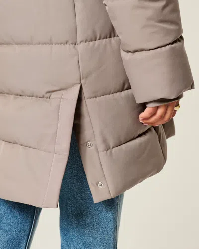 Hollister Faux Fur-lined Puffer Parka In Gray