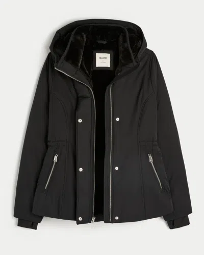 Hollister Faux Fur-lined All-weather Jacket In Black