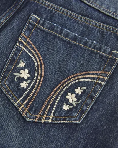 Hollister Low-rise Dark Wash Denim Mini Skort In Purple