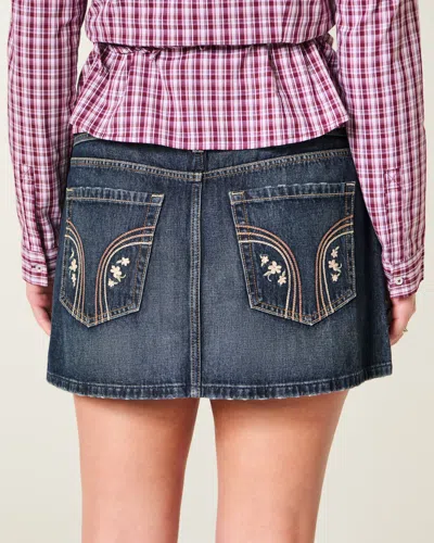 Hollister Low-rise Dark Wash Denim Mini Skort In Purple