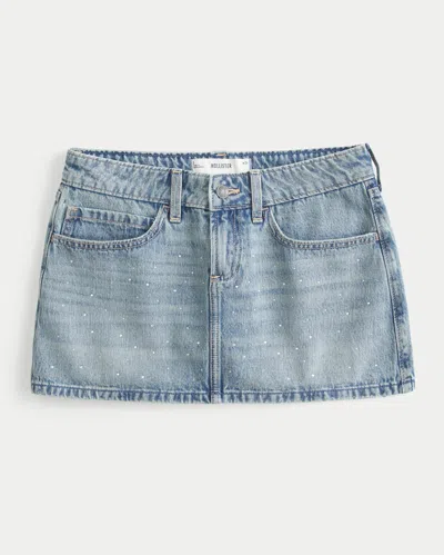 Hollister Low-rise Medium Wash Studded Denim Mini Skort