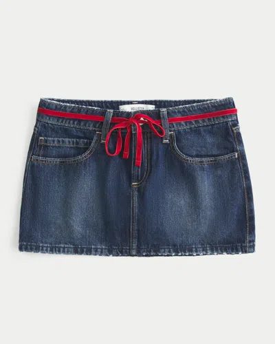Hollister Low-rise Waist Tie Denim Mini Skort In Blue