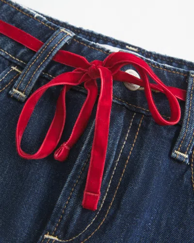 Hollister Low-rise Waist Tie Denim Mini Skort In Blue