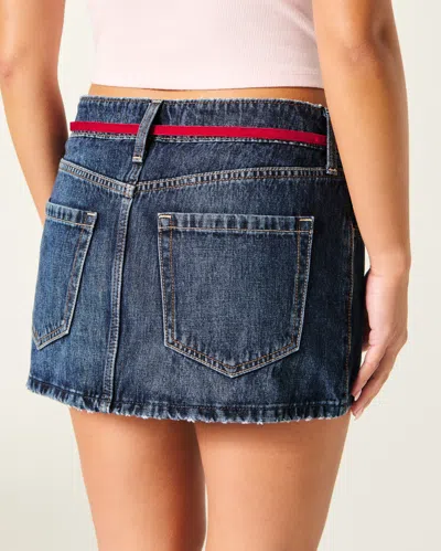 Hollister Low-rise Waist Tie Denim Mini Skort In Blue