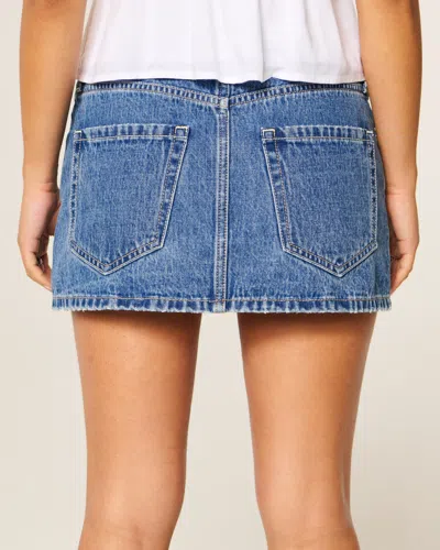 Hollister Medium Wash Embroidered Chain Denim Mini Skort In Blue