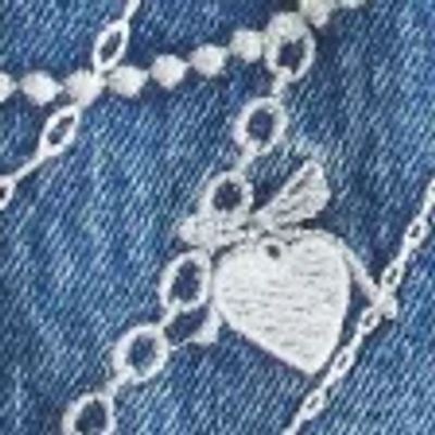 Hollister Medium Wash Embroidered Chain Denim Mini Skort In Blue