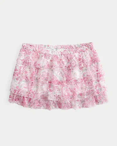 Hollister Tiered Chiffon Mini Skort In Pink