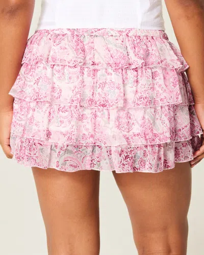 Hollister Tiered Chiffon Mini Skort In Pink