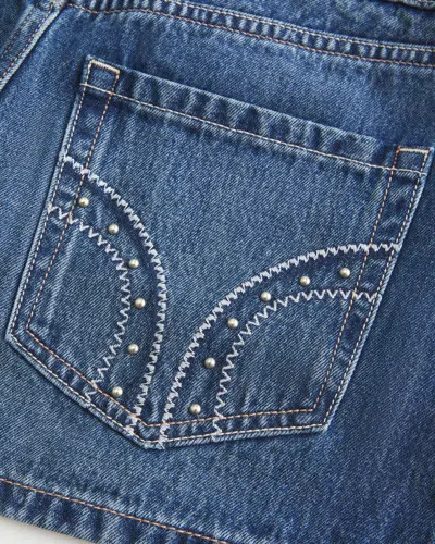 Hollister Low-rise Studded Denim Mini Skort In Multi