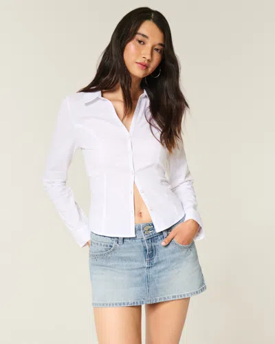 Hollister Light Wash Studded Denim Mini Skort In Blue