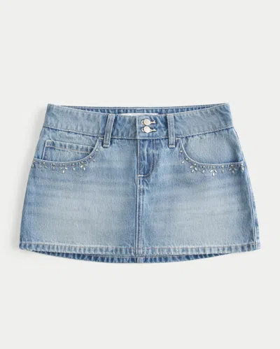 Hollister Light Wash Studded Denim Mini Skort In Blue