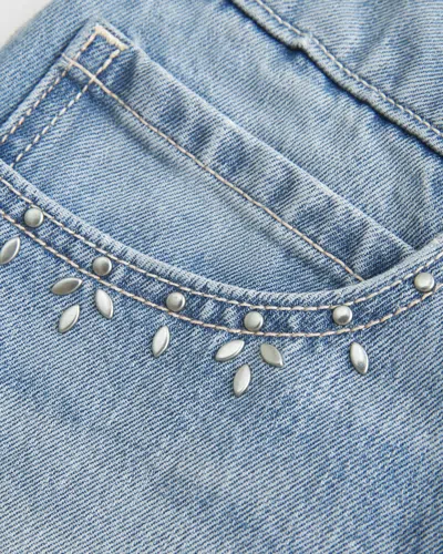 Hollister Light Wash Studded Denim Mini Skort In Blue