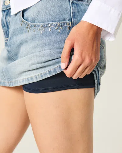 Hollister Light Wash Studded Denim Mini Skort In Blue