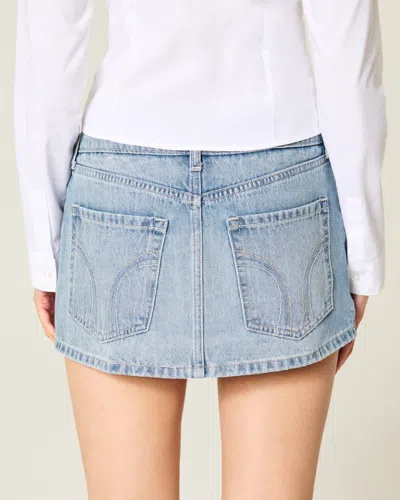 Hollister Light Wash Studded Denim Mini Skort In Blue