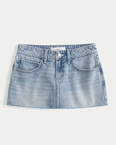 Hollister Low-rise Star Embroidered Denim Mini Skort In Blue