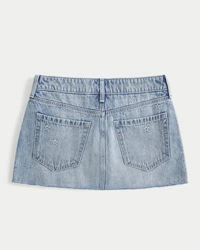 Hollister Low-rise Star Embroidered Denim Mini Skort In Blue