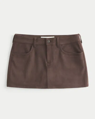 Hollister Low-rise Faux Suede Mini Skort In Brown