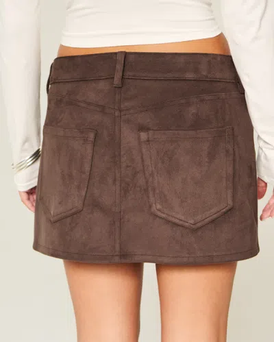 Hollister Low-rise Faux Suede Mini Skort In Brown