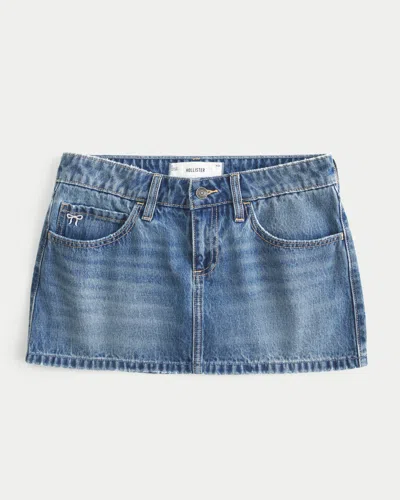 Hollister Low-rise Embroidered Bow Denim Mini Skort