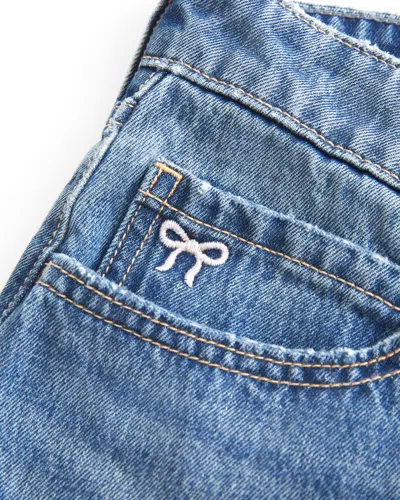 Hollister Low-rise Embroidered Bow Denim Mini Skort