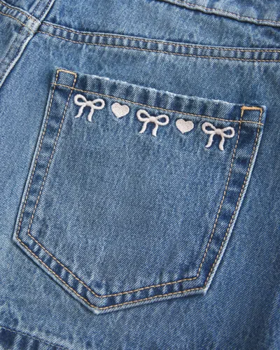 Hollister Low-rise Embroidered Bow Denim Mini Skort