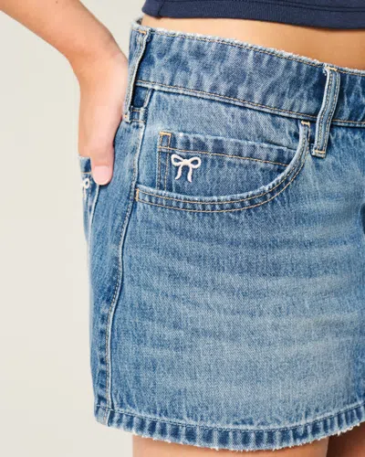 Hollister Low-rise Embroidered Bow Denim Mini Skort