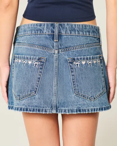 Hollister Low-rise Embroidered Bow Denim Mini Skort