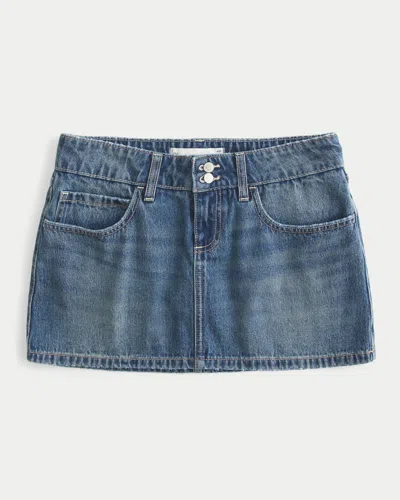 Hollister Low-rise Embroidered Denim Mini Skort In Blue