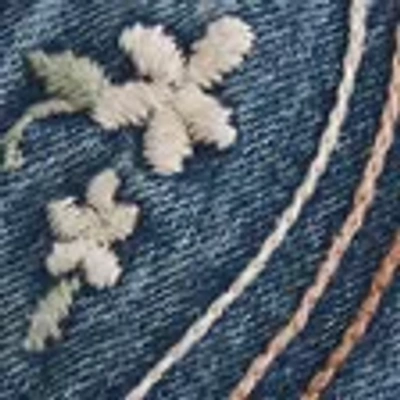 Hollister Low-rise Embroidered Denim Mini Skort In Blue