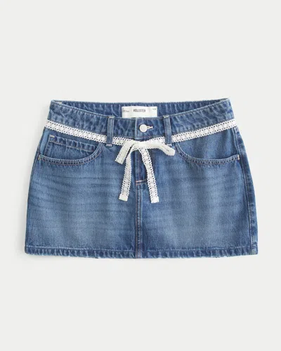 Hollister Lace Tie Denim Mini Skort In Blue