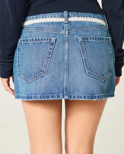 Hollister Lace Tie Denim Mini Skort In Blue