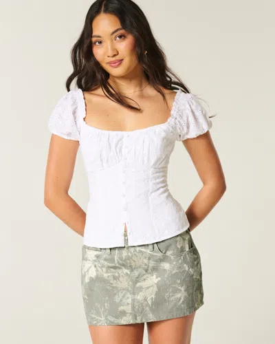 Hollister Curvy Low-rise Camo Denim Mini Skort In White