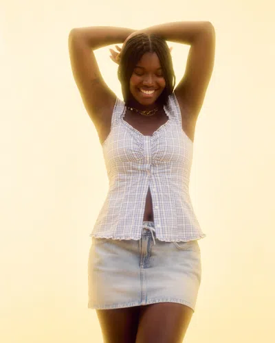 Hollister Light Wash Denim Mini Skort In White