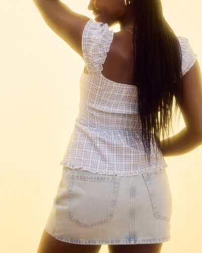 Hollister Light Wash Denim Mini Skort In White