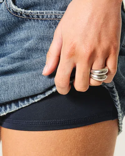 Hollister Low-rise Medium Wash Flag Embroidered Denim Mini Skort In Blue