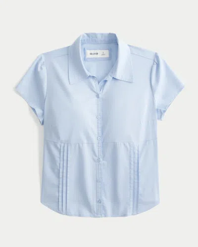 Hollister Short-sleeve Stretch Poplin Button-through Shirt In Blue