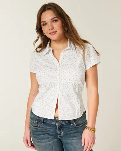 Hollister Short-sleeve Stretch Poplin Button-through Shirt In White