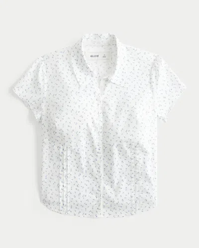 Hollister Short-sleeve Stretch Poplin Button-through Shirt In White