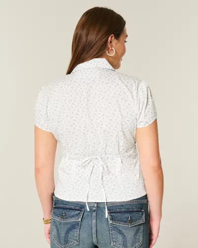 Hollister Short-sleeve Stretch Poplin Button-through Shirt In White